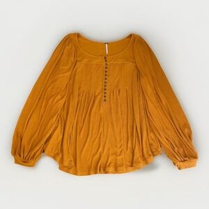 Free People Womens Devin Top Relaxed Fit Balloon Sleeve Autumn Pearl Orange: Med